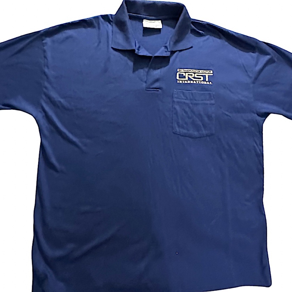 MENS POLO WORKSHIRT Blue Knit Short Sleeves Cotton Blend CRST Logo Mens Size XL